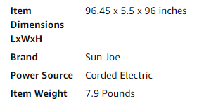 Sun Joe SWJ803E specifications