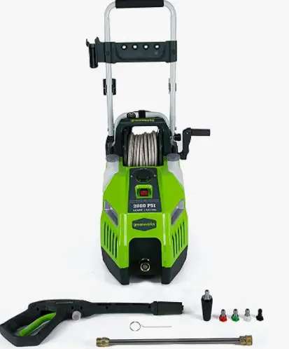 Greenworks 200O PSI corded pressure washer hose reel.