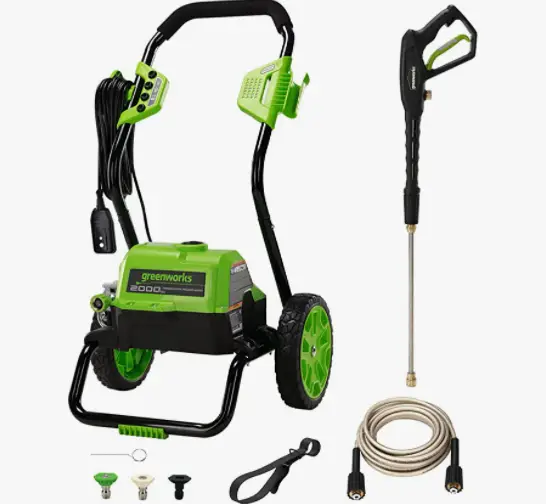 Greenworks 2000 PSI  pressure  washer with black frame