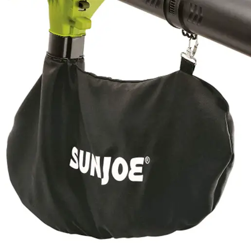 Sun Joe 3-in-1 mulching bag hangs below