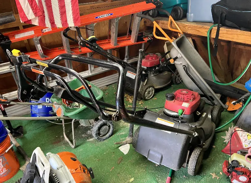 lawn mower in a shed