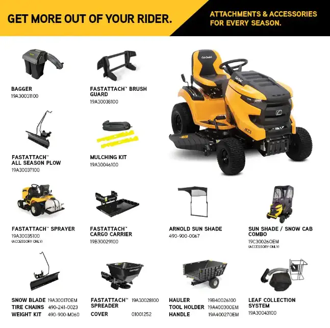 cub cadet attachments xt1