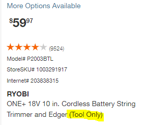 An example of a tool only listing on Home Depot's website